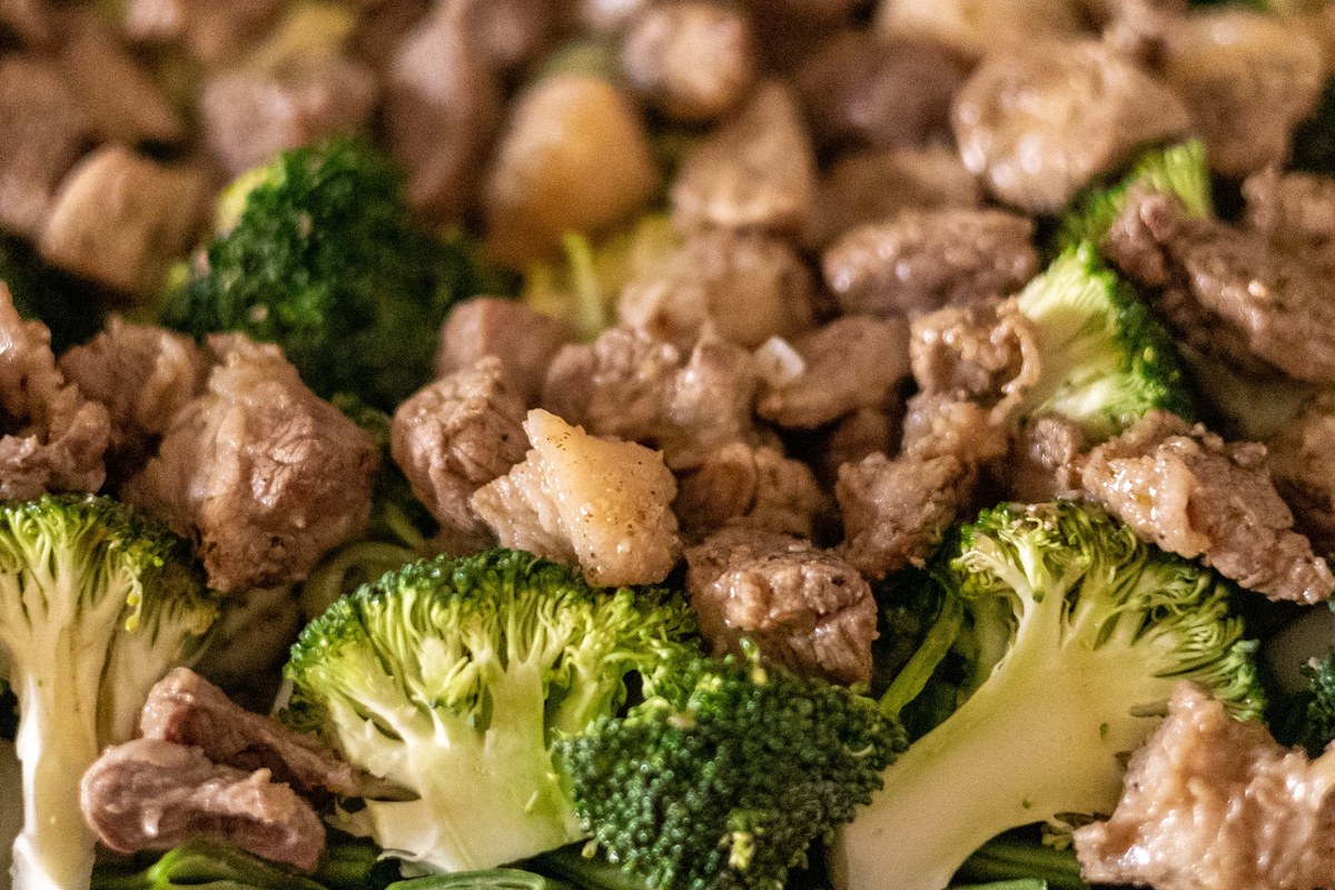 Beef and broccoli stir-fry with glossy sauce and bright broccoli florets.