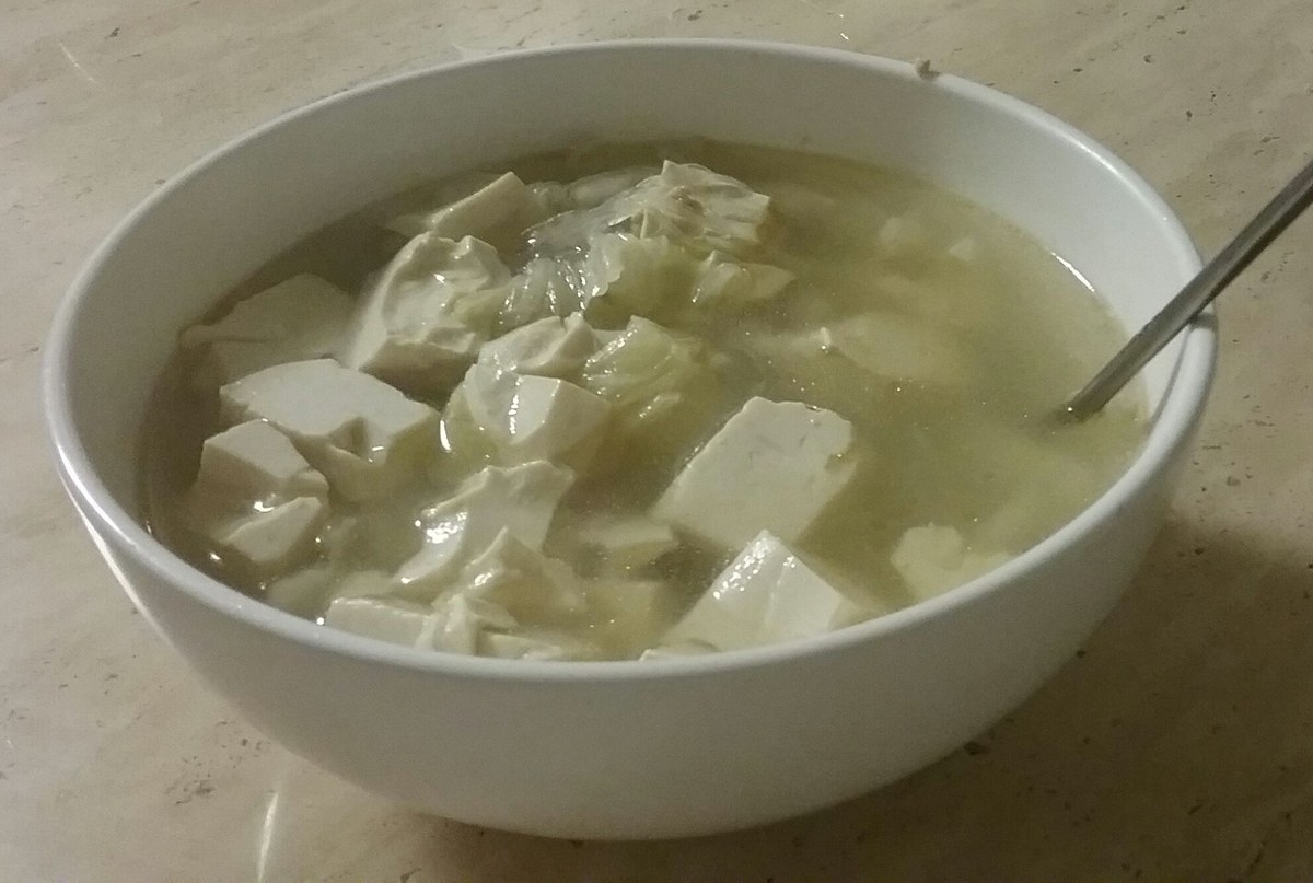 Chinese napa cabbage and tofu soup in a clear home-style broth.