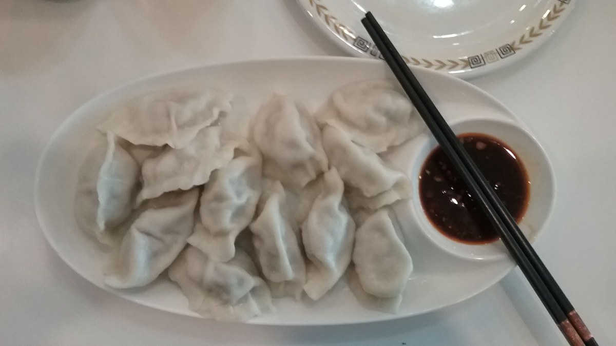 Chinese pork and napa cabbage dumplings served as jiaozi.