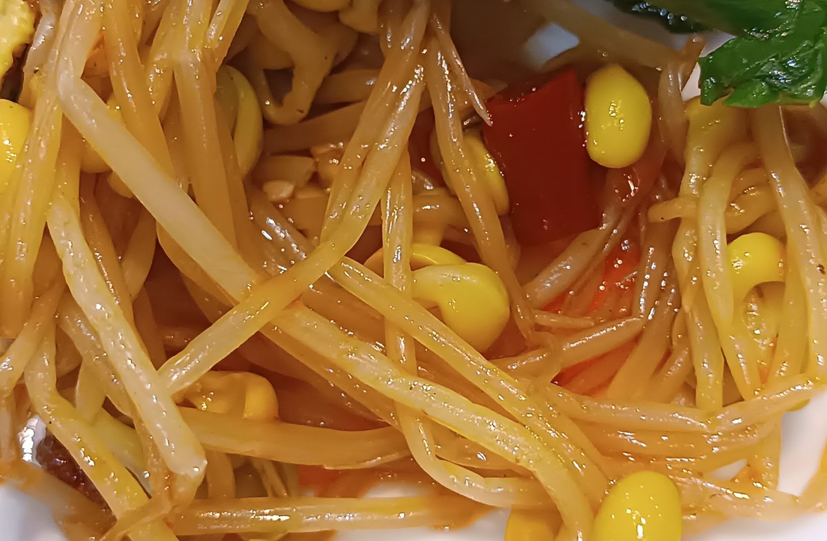 Chinese stir-fried bean sprouts with a crisp pale texture.